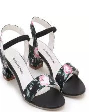 Black Printed Medium Heel For Women