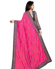 Half and half Net Pink Mirror Work Saree With Blouse