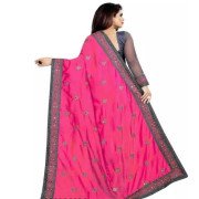 Half and half Net Pink Mirror Work Saree With Blouse