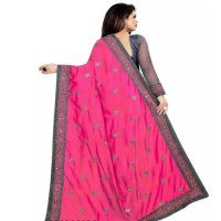 Half and half Net Pink Mirror Work Saree With Blouse